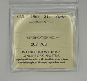 1963 CANADA CIRCULATION SILVER DOLLAR; PL-64 - AS PICTURED