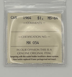 1964 CANADA CIRCULATION SILVER DOLLAR; MS-64 - AS PICTURED