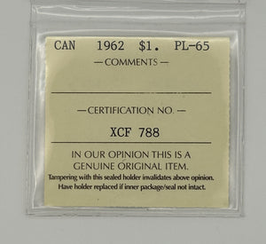 1962 CANADA CIRCULATION SILVER DOLLAR; PL-65 - AS PICTURED