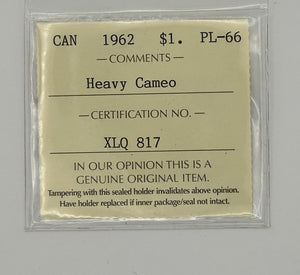 1962 CANADA CIRCULATION SILVER DOLLAR; HEAVY CAMEO - PL-66 - AS PICTURED