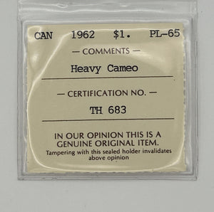 1962 CANADA CIRCULATION SILVER DOLLAR; HEAVY CAMEO - PL-65 - AS PICTURED