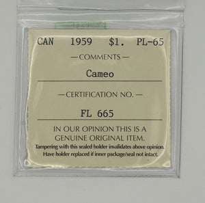 1959 CANADA CIRCULATION SILVER DOLLAR; CAMEO PL-65 - AS PICTURED