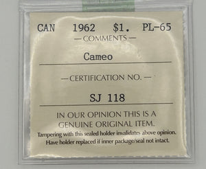 1962 CANADA CIRCULATION SILVER DOLLAR; CAMEO - PL-65 - AS PICTURED