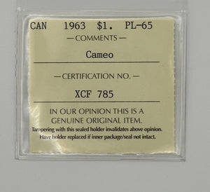 1963 CANADA CIRCULATION SILVER DOLLAR; CAMEO - PL-65 - AS PICTURED