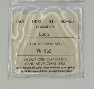 1992 CANADA CIRCULATION DOLLAR; LOON - MS-65 - AS PICTURED