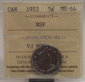 1953 CIRCULATION 5-CENT COIN - NSF - MS64