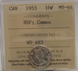 1953 CIRCULATION 10-CENT COIN - NSF, CAMEO - MS64