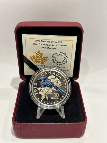[AUCTION ONLY] 2015 $10 COLOURFUL SONGBIRDS OF CANADA - THE BLUE JAY - FINE SILVER COIN