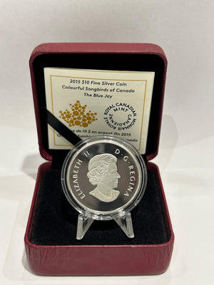 [AUCTION ONLY] 2015 $10 COLOURFUL SONGBIRDS OF CANADA - THE BLUE JAY - FINE SILVER COIN