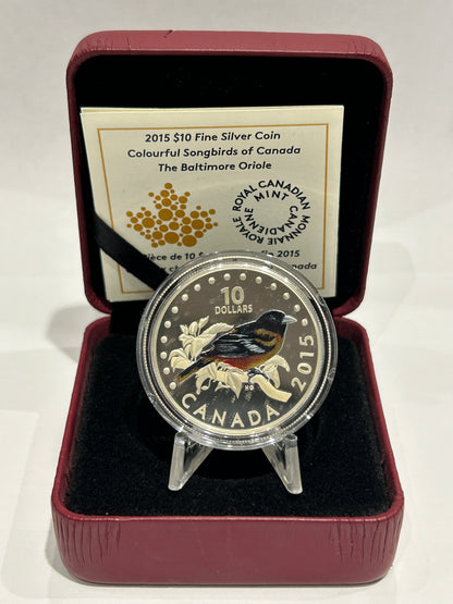 [AUCTION ONLY] 2015 $10 COLOURFUL SONGBIRDS OF CANADA - THE BALTIMORE ORIOLE - FINE SILVER COIN