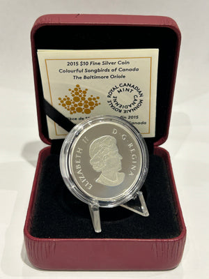 [AUCTION ONLY] 2015 $10 COLOURFUL SONGBIRDS OF CANADA - THE BALTIMORE ORIOLE - FINE SILVER COIN