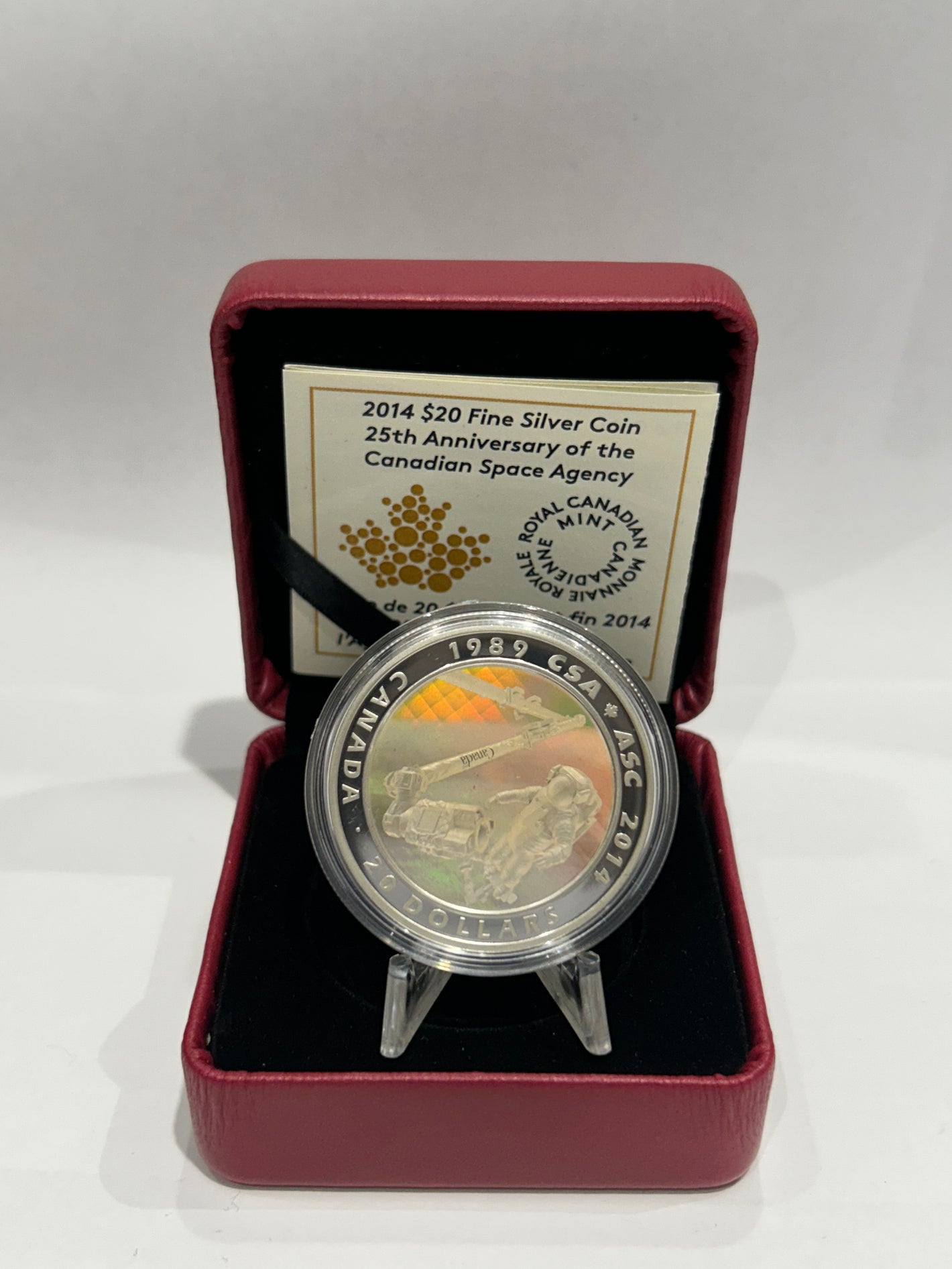 [AUCTION ONLY] 2014 $20 25TH ANNIVERSARY OF THE CANADIAN SPACE AGENCY -  FINE SILVER COIN