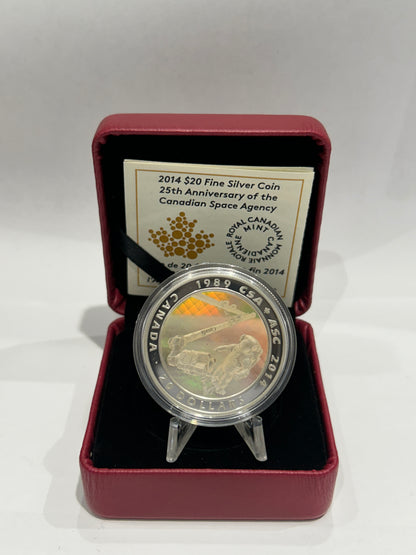 [AUCTION ONLY] 2014 $20 25TH ANNIVERSARY OF THE CANADIAN SPACE AGENCY -  FINE SILVER COIN