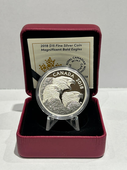 [AUCTION ONLY] 2018 $15 MAGNIFICENT BALD EAGLES FINE SILVER COIN