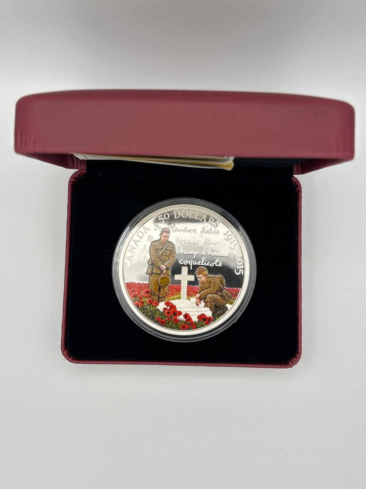 [AUCTION ONLY] 2015 $50 5OZ FINE SILVER COLOURED COIN 100TH ANNIVERSARY OF IN FLANDERS FIELDS
