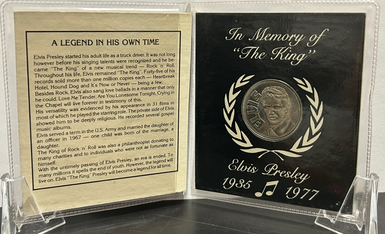 1977 ELVIS PRESLEY "IN MEMORY OF THE KING" OFFICIAL COMMEMORATIVE MINTED MEDALLION COIN