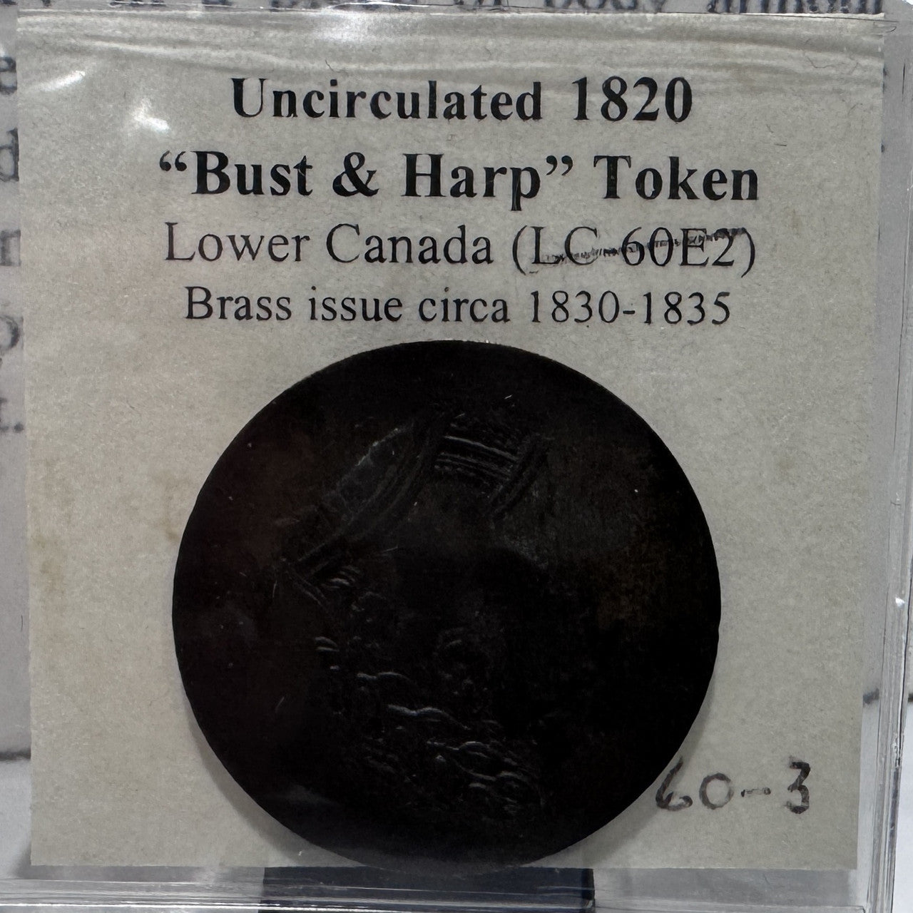 1820 LOWER CANADA: "BUST AND HARP" TOKEN (UNCIRCULATED)