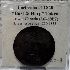 1820 LOWER CANADA: "BUST AND HARP" TOKEN (UNCIRCULATED)