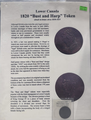 1820 LOWER CANADA "BUST AND HARP" TOKEN (UNCIRCULATED)