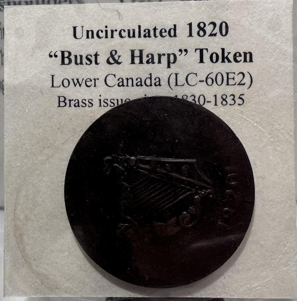 1820 LOWER CANADA "BUST AND HARP" TOKEN (UNCIRCULATED)