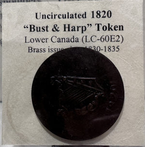 1820 LOWER CANADA "BUST AND HARP" TOKEN (UNCIRCULATED)