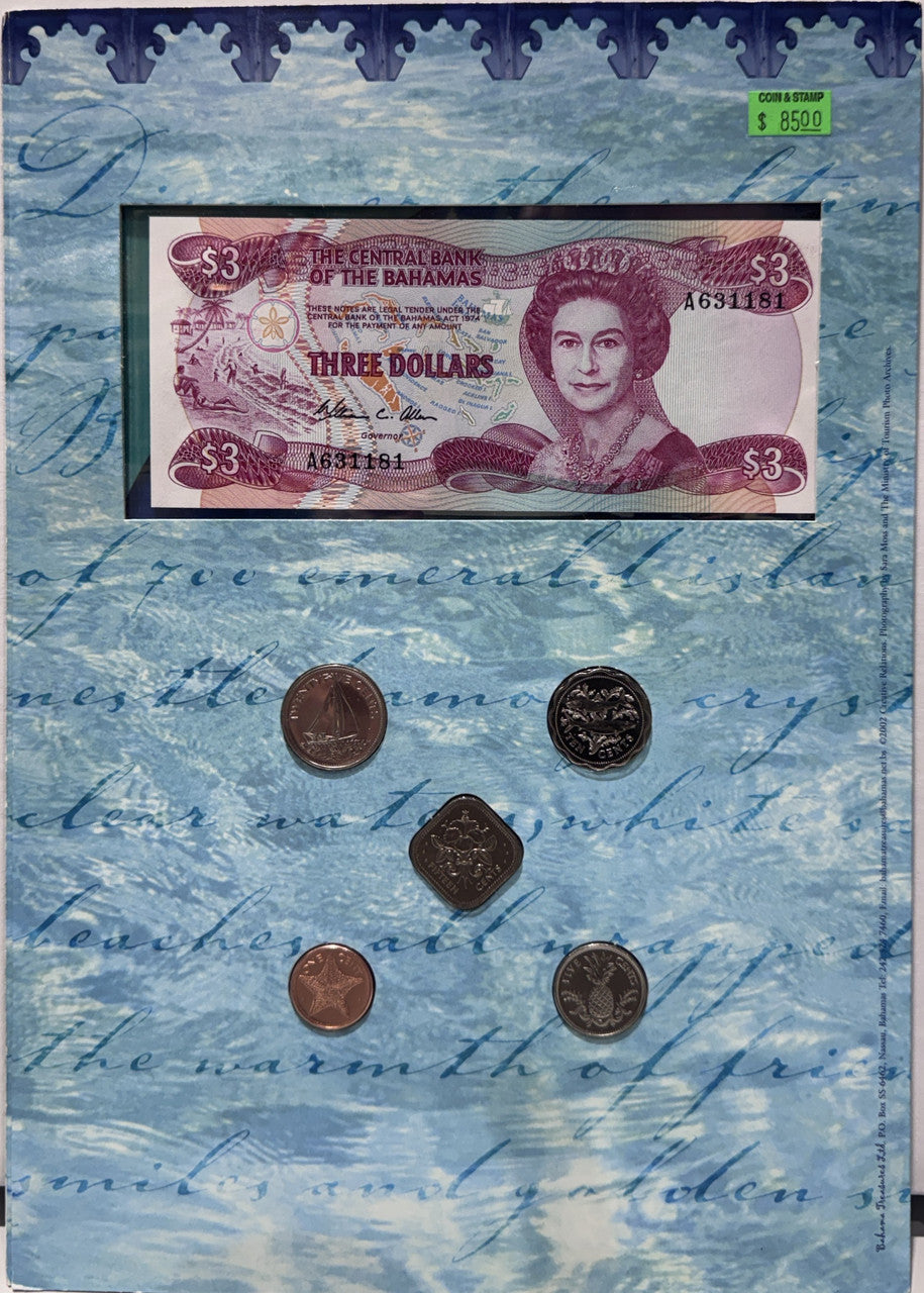 $3 CENTRAL BAHAMAS BANK NOTE AND COIN SET