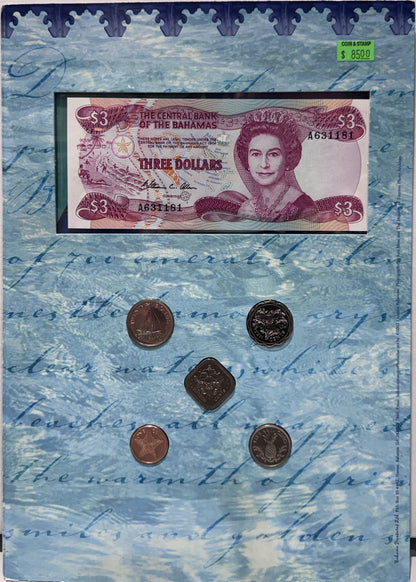 $3 CENTRAL BAHAMAS BANK NOTE AND COIN SET