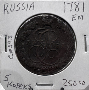 1763-1796 5 RUSSIAN KOPEK CATHERINE THE GREAT