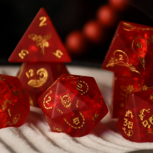 JAPANESE FROSTED RED GLASS DICE SET