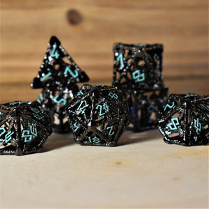 LEGENDS OF VALHALLA - BLACK AND BLUE HOLLOW METAL DICE SET