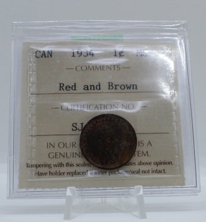 1934 CANADA CIRCULATION 1-CENT MS-62 RED AND BROWN