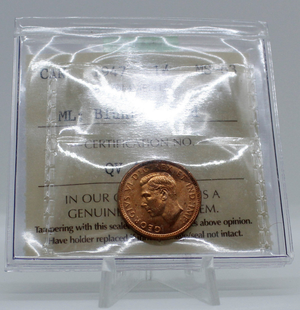 1947 CANADA CIRCULATION 1-CENT MS-63 ML; BLUNT 7; RED