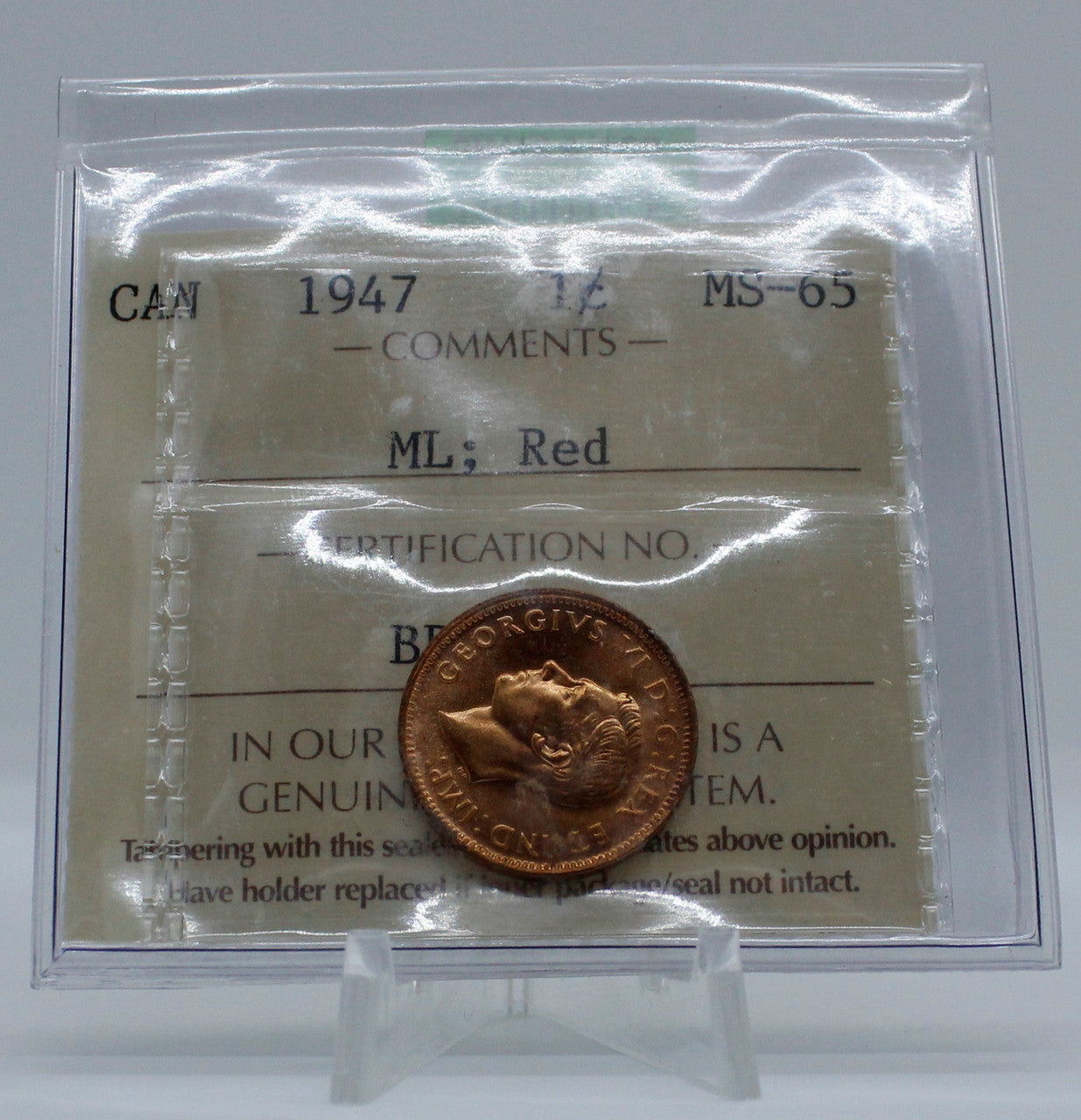 1947 CANADA CIRCULATION 1-CENT MS-65 ML; RED