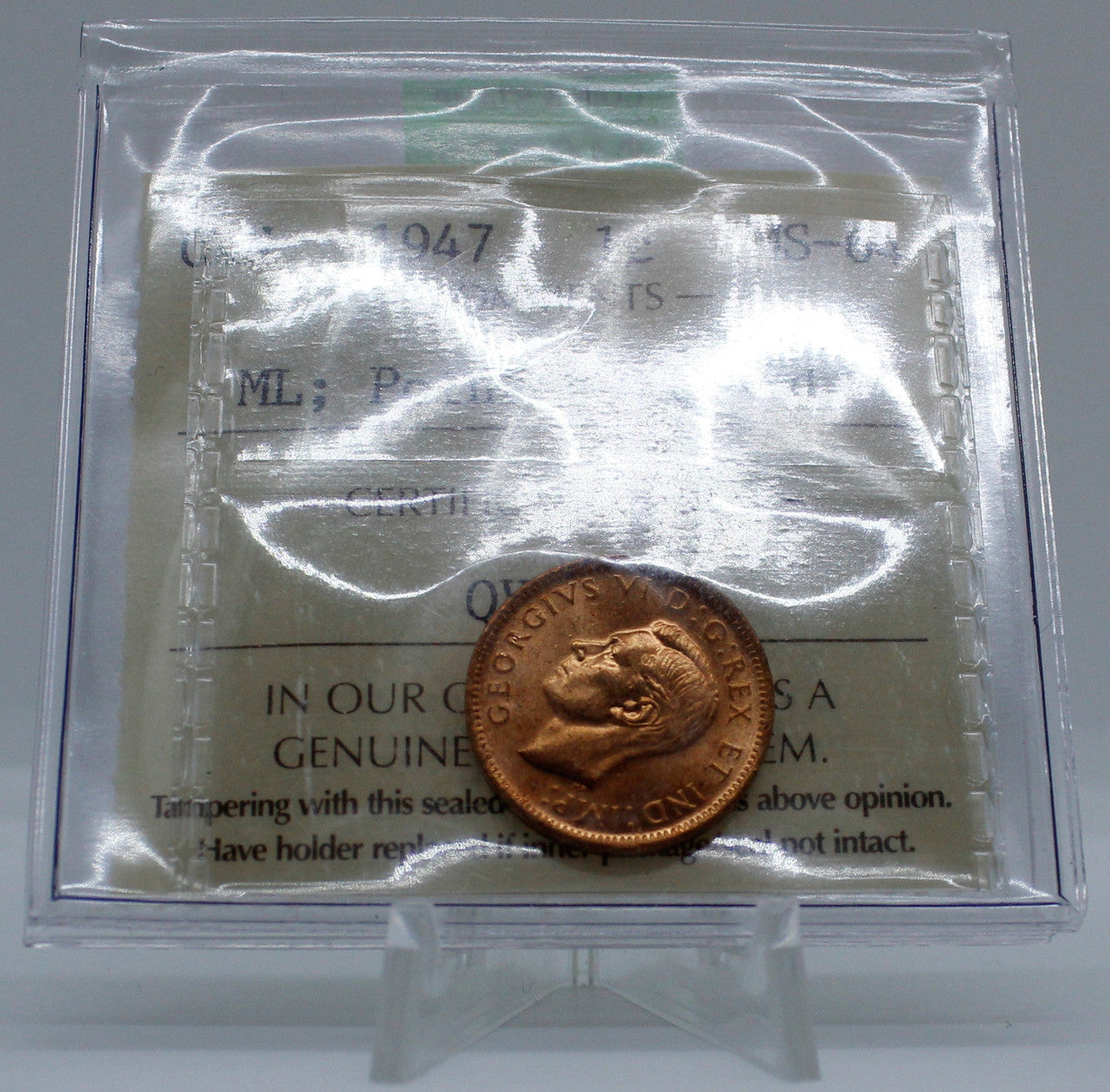 1947 CANADA CIRCULATION 1-CENT MS-64 ML; POINTED 7; RED