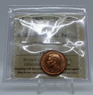 1949 CANADA CIRCULATION 1-CENT MS-64 A OFF DENTICLE; RED