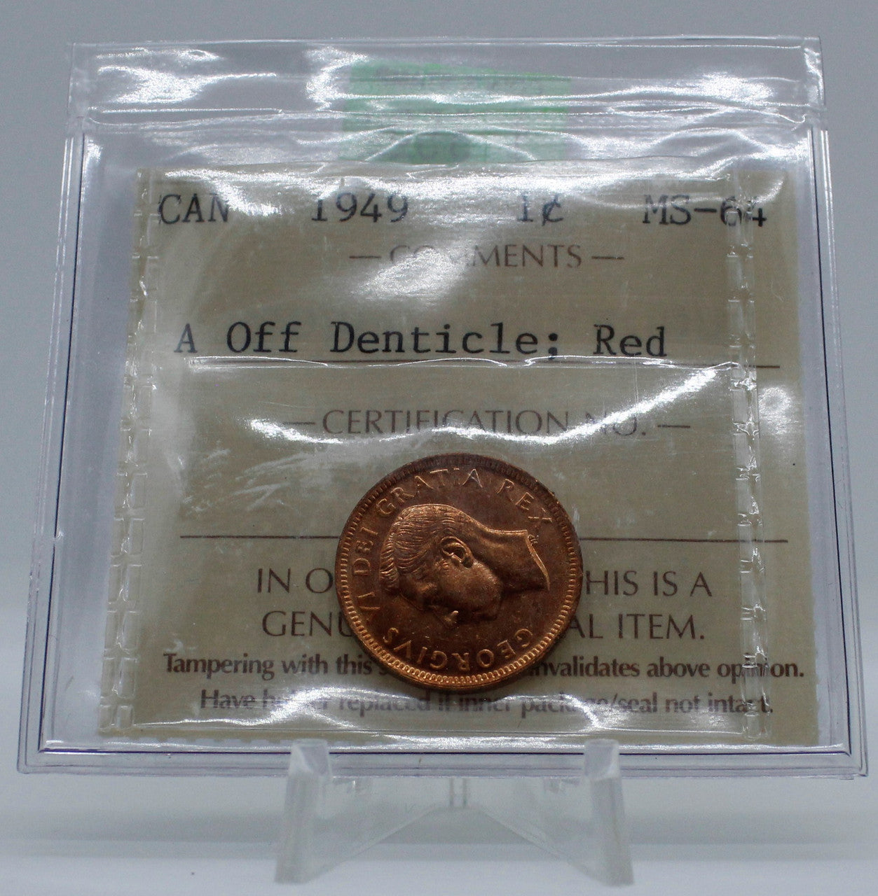 1949 CANADA CIRCULATION 1-CENT MS-64 A OFF DENTICLE; RED (2)