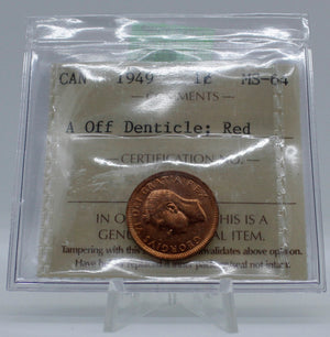 1949 CANADA CIRCULATION 1-CENT MS-64 A OFF DENTICLE; RED (2)