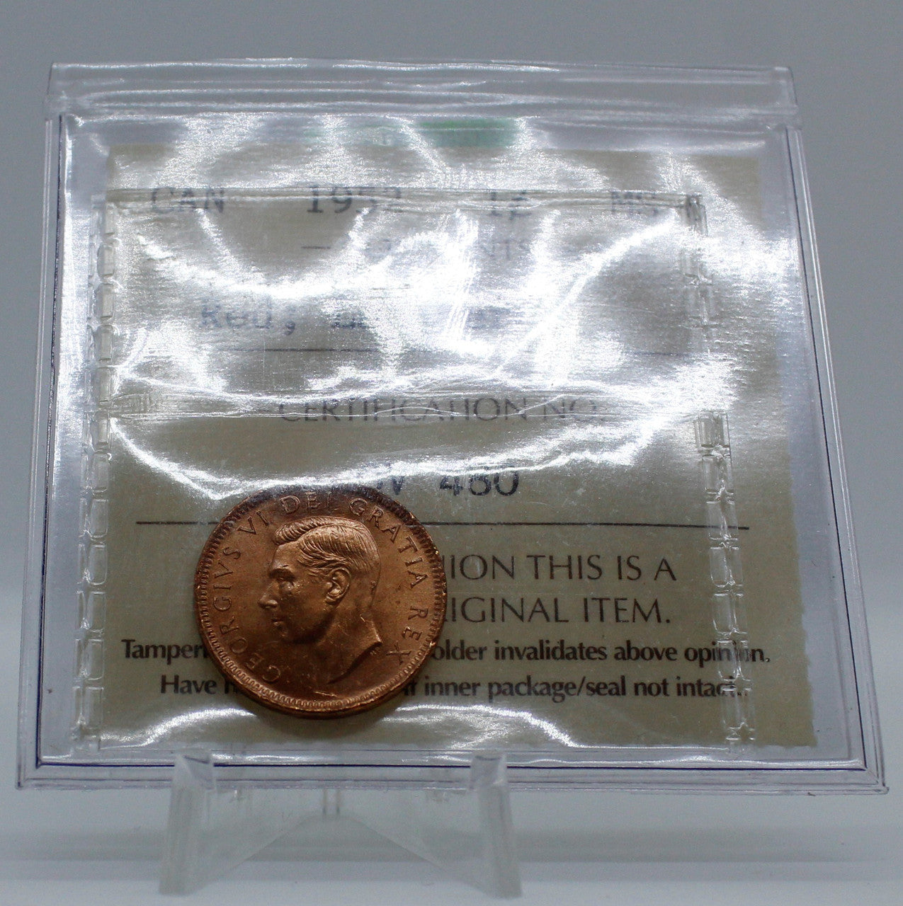 1952 CANADA CIRCULATION 1-CENT MS-63 RED; LACQUERED