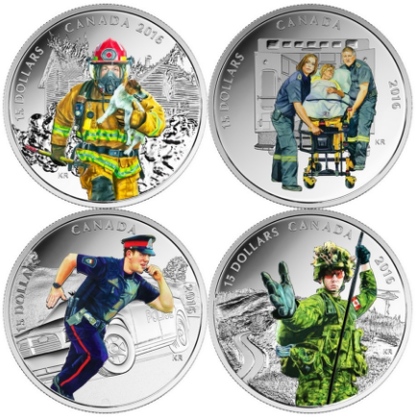 2016 $15 NATIONAL HEROES FINE SILVER 4-COIN SET (TONED)
