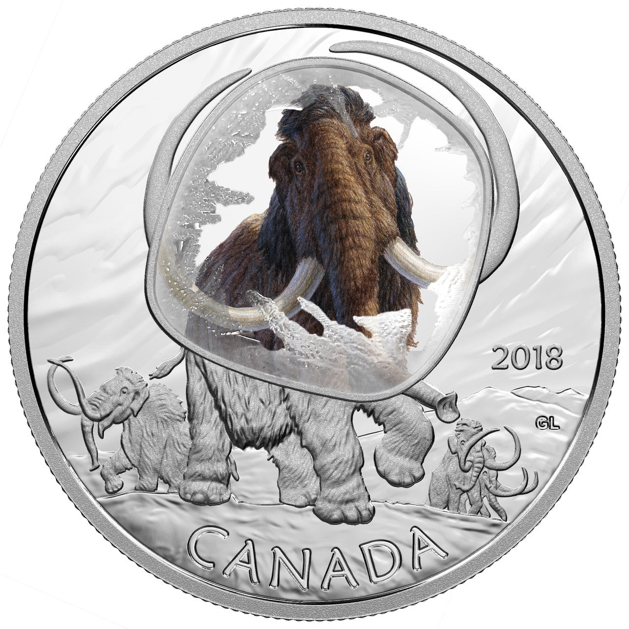 2018 1oz $20 FROZEN IN ICE - WOOLLY MAMMOTH FINE SILVER COIN
