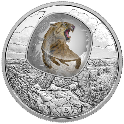 2018 1oz $20 FROZEN IN ICE: SCIMITAR SABRETOOTH CAT FINE SILVER COIN