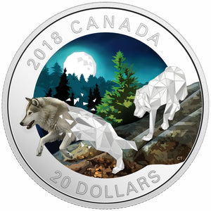 2018 1oz $20 GEOMETRIC FAUNA SERIES: GREY WOLVES FINE SILVER COIN