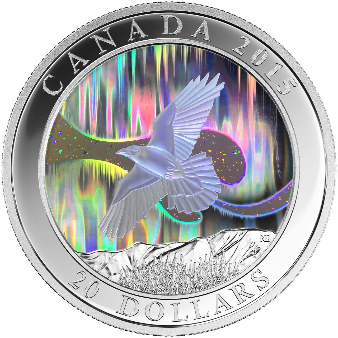 2015 1oz $20 A STORY OF THE NORTHERN LIGHTS: THE RAVEN FINE SILVER HOLOGRAM COIN