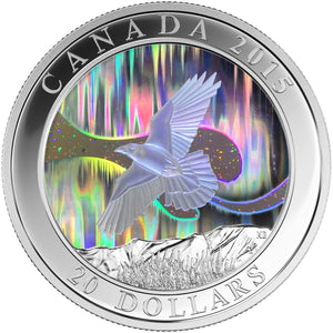 2015 1oz $20 A STORY OF THE NORTHERN LIGHTS: THE RAVEN FINE SILVER HOLOGRAM COIN