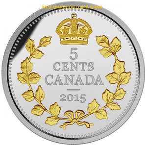 2015 5-CENT FINE SILVER COIN LEGACY OF THE CANADIAN NICKEL: THE CROSSED MAPLE BOUGHS