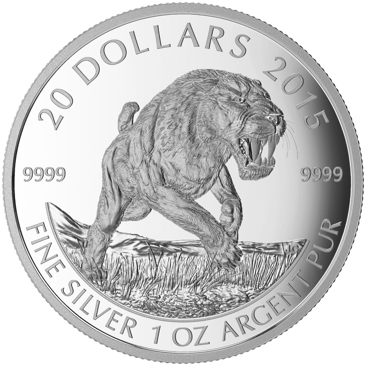 2015 1oz $20 PREHISTORIC ANIMALS - AMERICAN SCIMITAR SABRE-TOOTH CAT FINE SILVER COIN