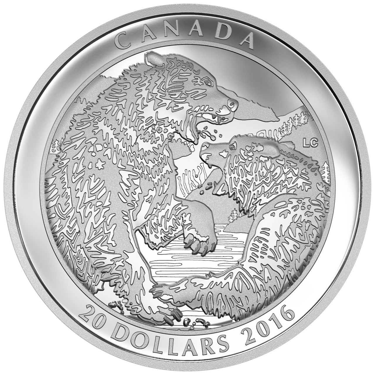 2016 1oz $20 GRIZZLY BEAR: THE BATTLE FINE SILVER COIN