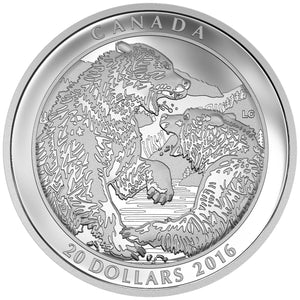 2016 1oz $20 GRIZZLY BEAR: THE BATTLE FINE SILVER COIN