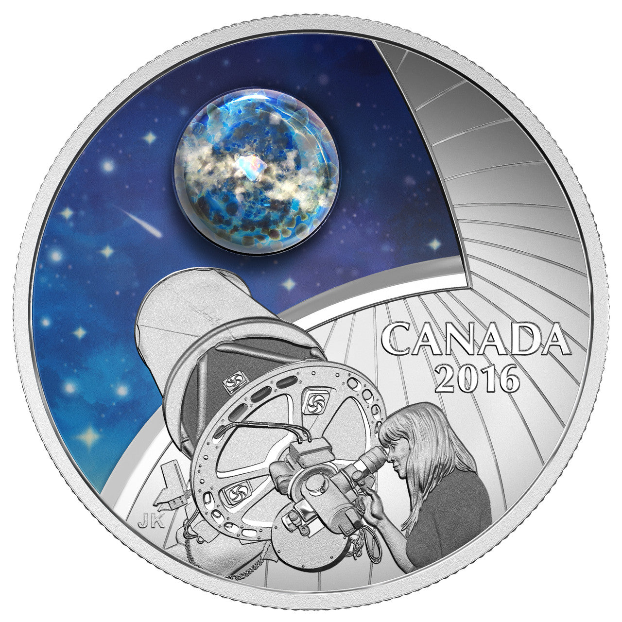 2016 1oz $20 THE UNIVERSE GLOW-IN-THE-DARK GLASS WITH OPAL FINE SILVER COIN
