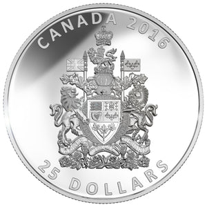 2016 1oz $25 PIEDFORT THE COAT OF ARMS OF CANADA FINE SILVER COIN